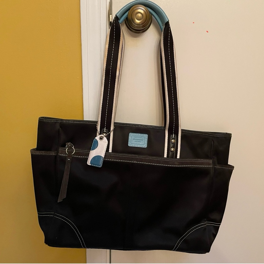 Coach Black Microfiber Tote with Suede Accent